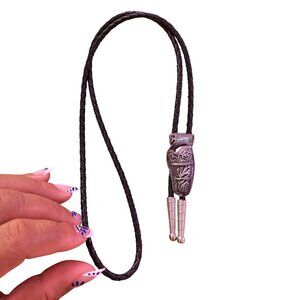 Vintage Silver Black Leather Empty Unarmed Holster Gun Control Bolo Tie